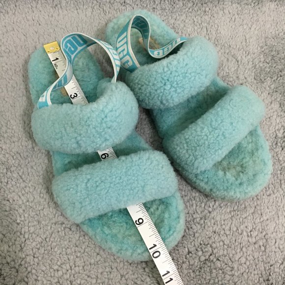 UGG Fluff Yeah Slide Slipper Elastic Sling Back Green/Mint Womens 7.5 Sheepskin - Picture 11 of 12